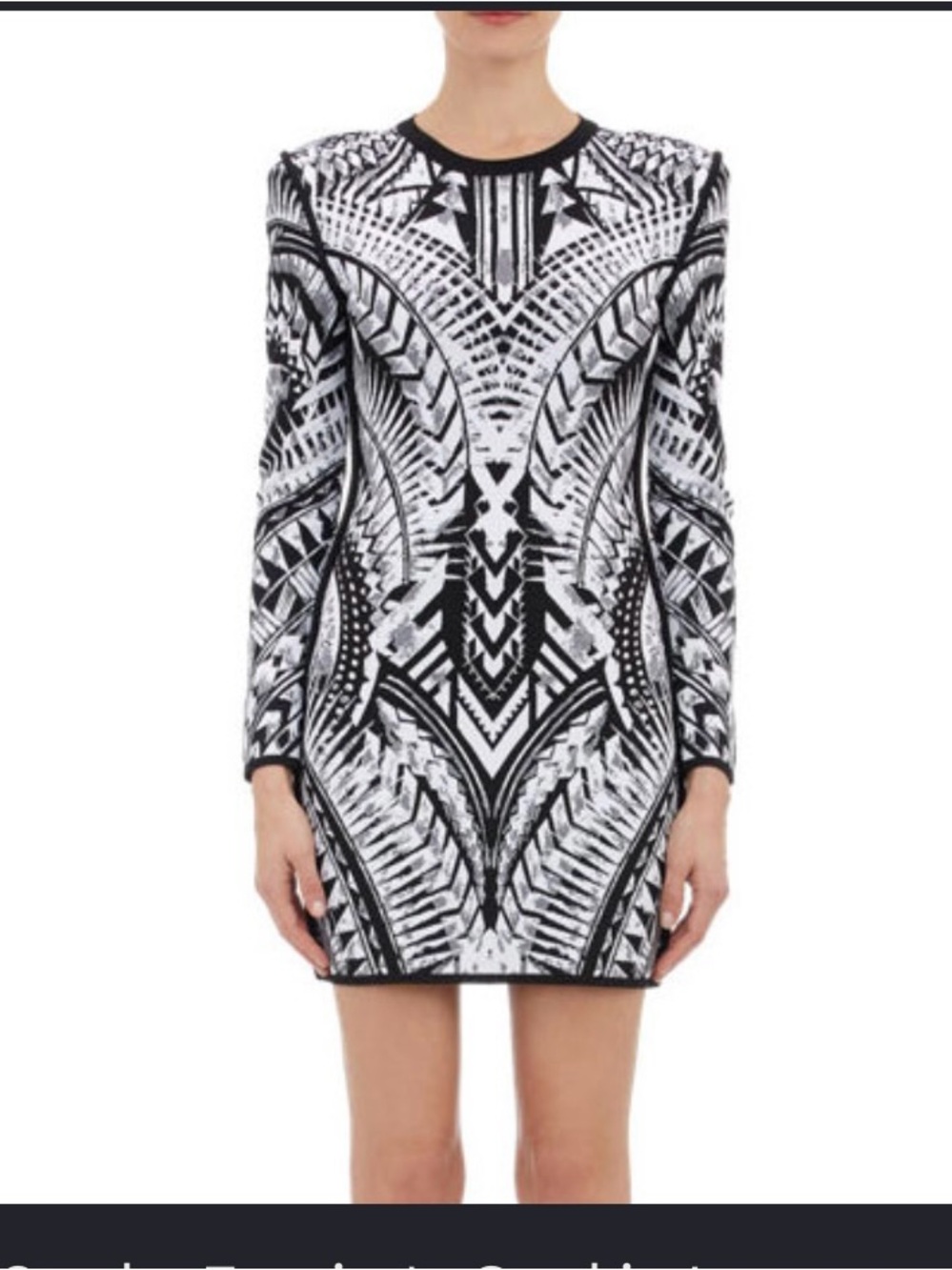 Balmain Black & White Geometric Long Sleeve Mini Dress